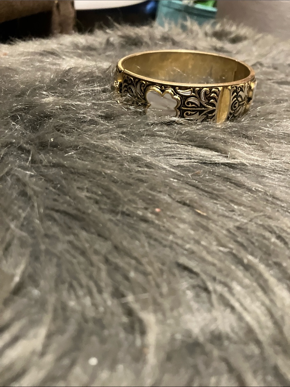 Gold Tone Floral Inlay Bangle Bracelet - Women Jewelry